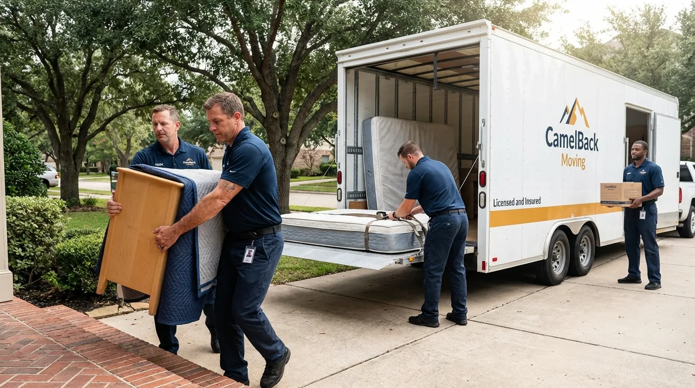 Crew loading residential truck for cross-state move from Edmond, OK