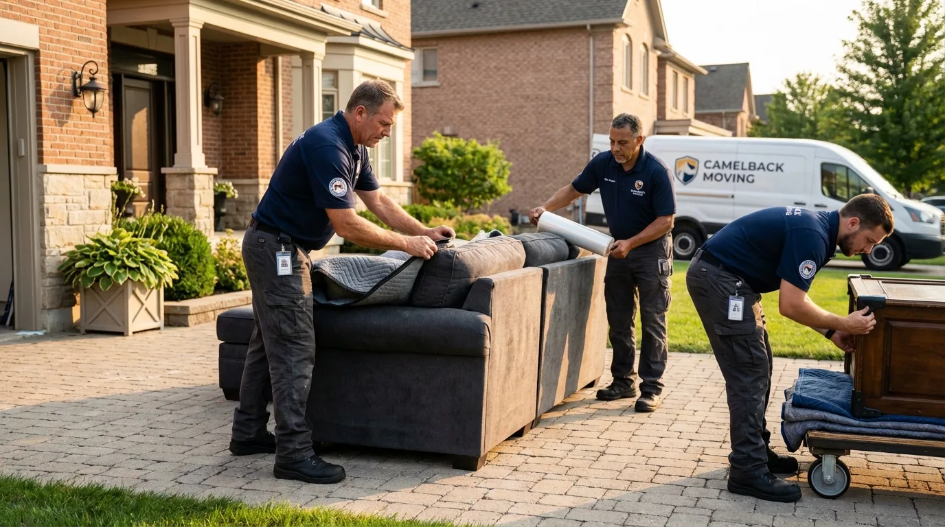 Large estate moving crew wrapping furniture in Edmond, OK